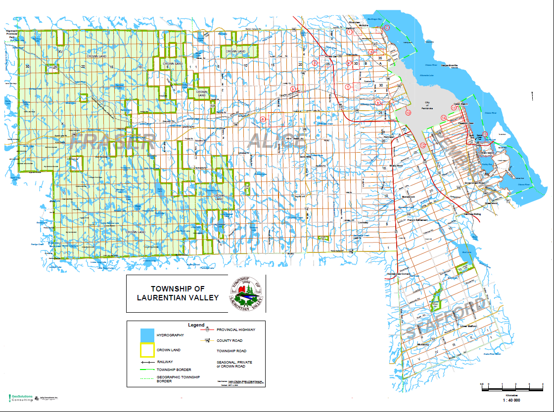 Overview road map of the Township of Laurentian Valley.