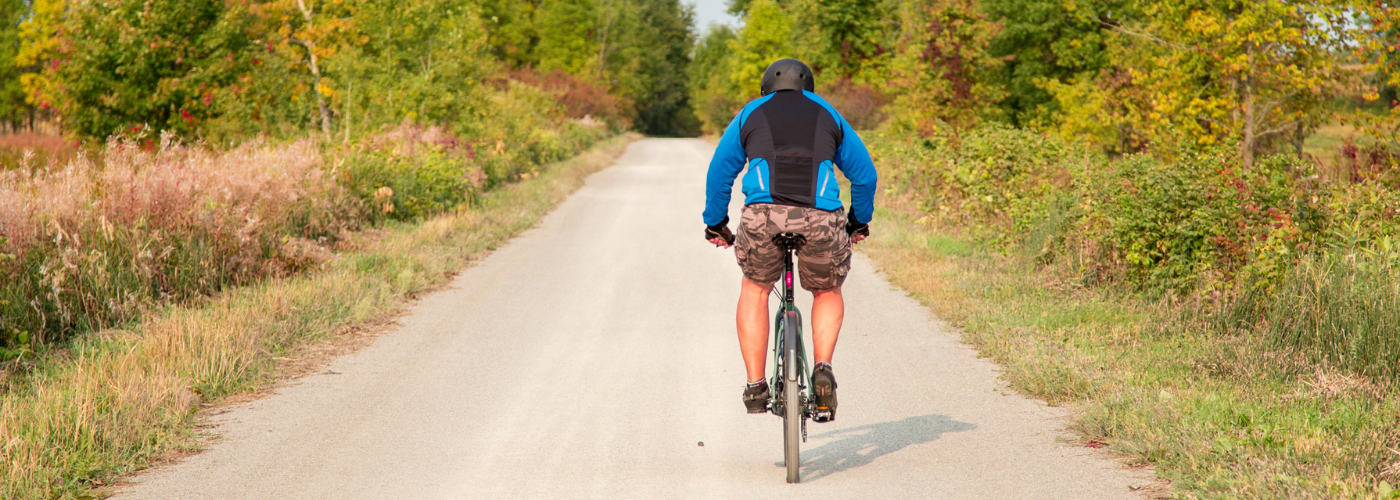 A biker riding on a trail in LV.