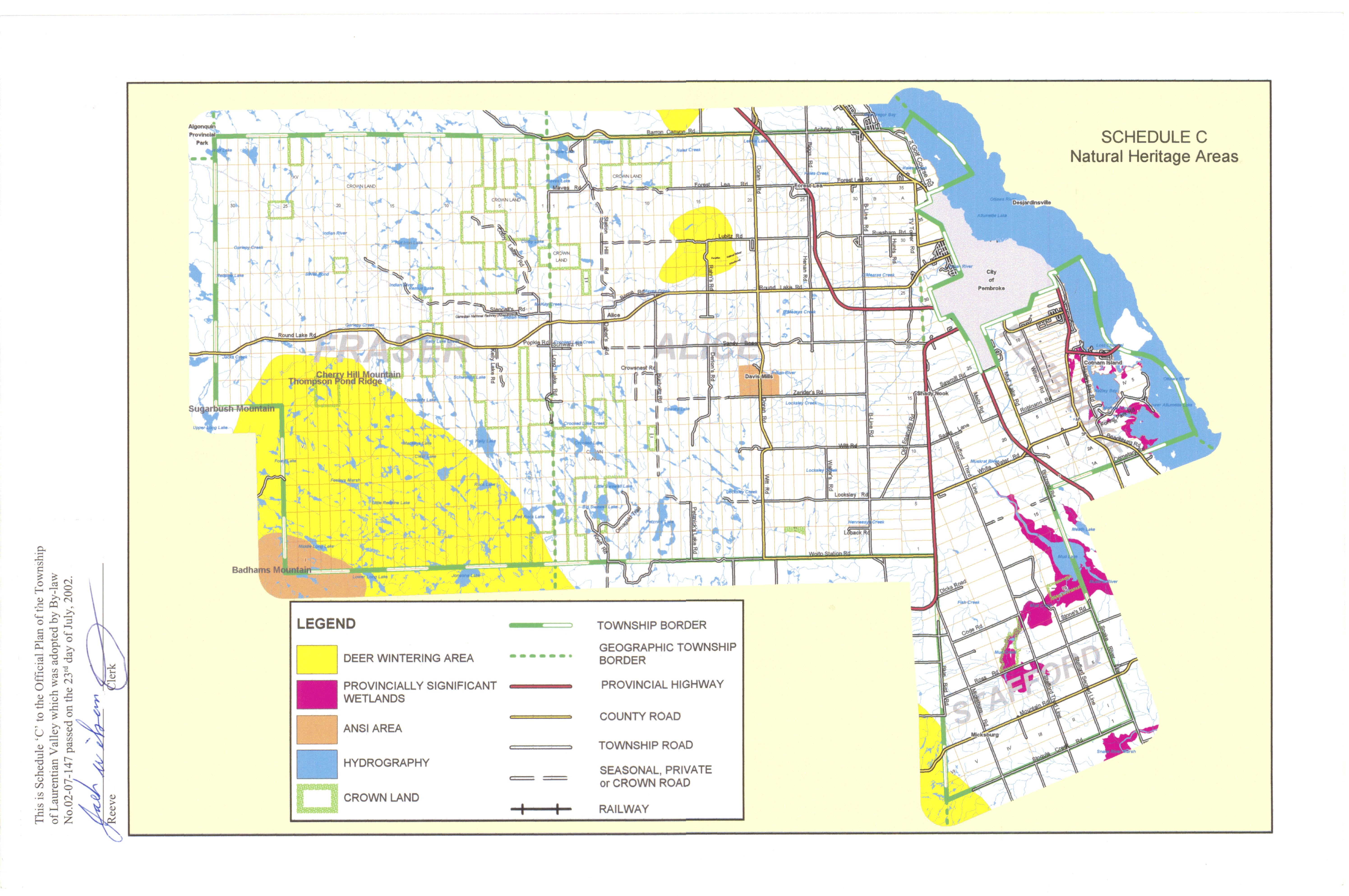 A map of natural heritage areas in the Township of Laurentian Valley.