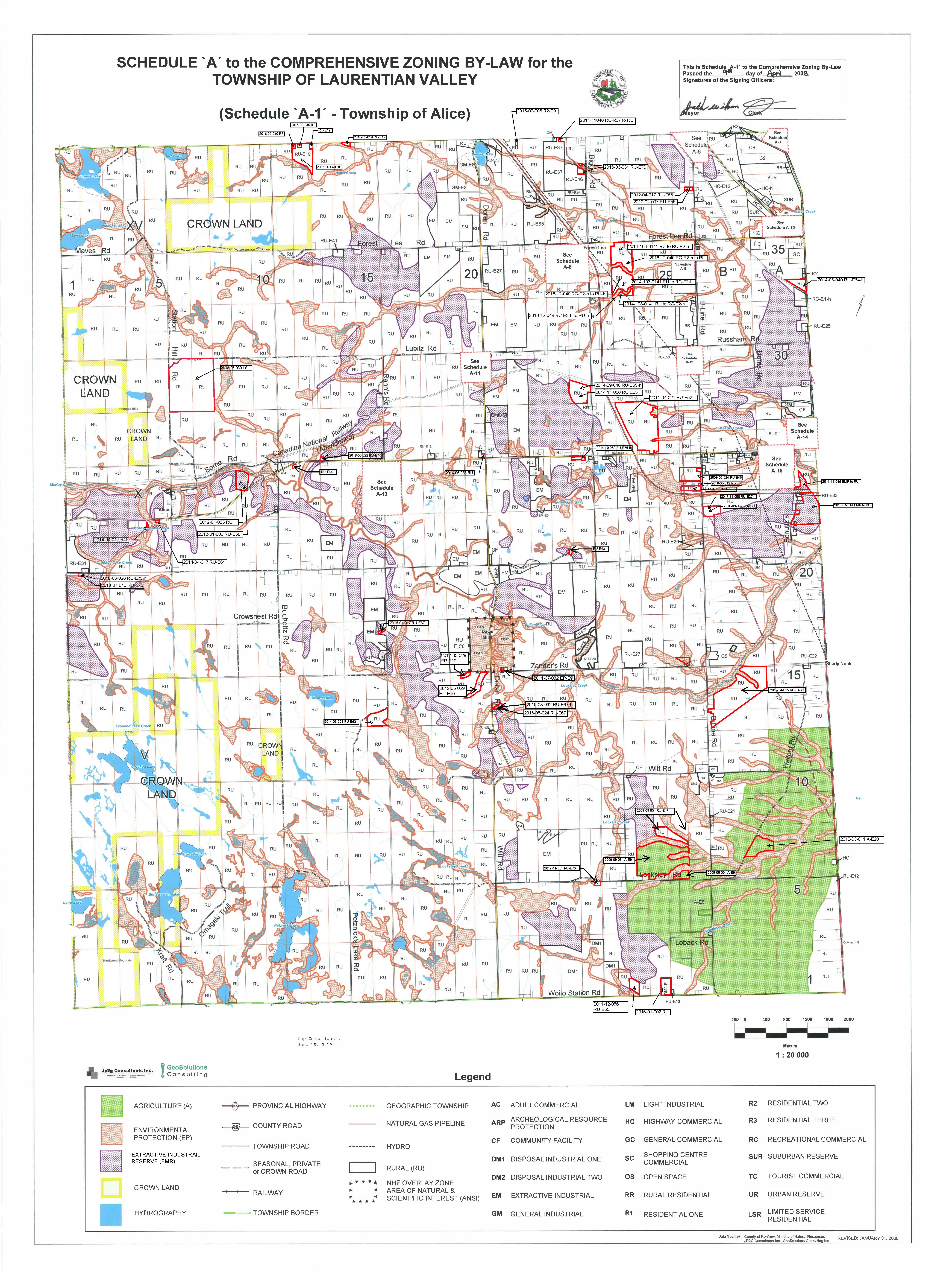 Schedule A to the comprehensive zoning by-law for the Township of Laurentian Valley - Township of Alice.