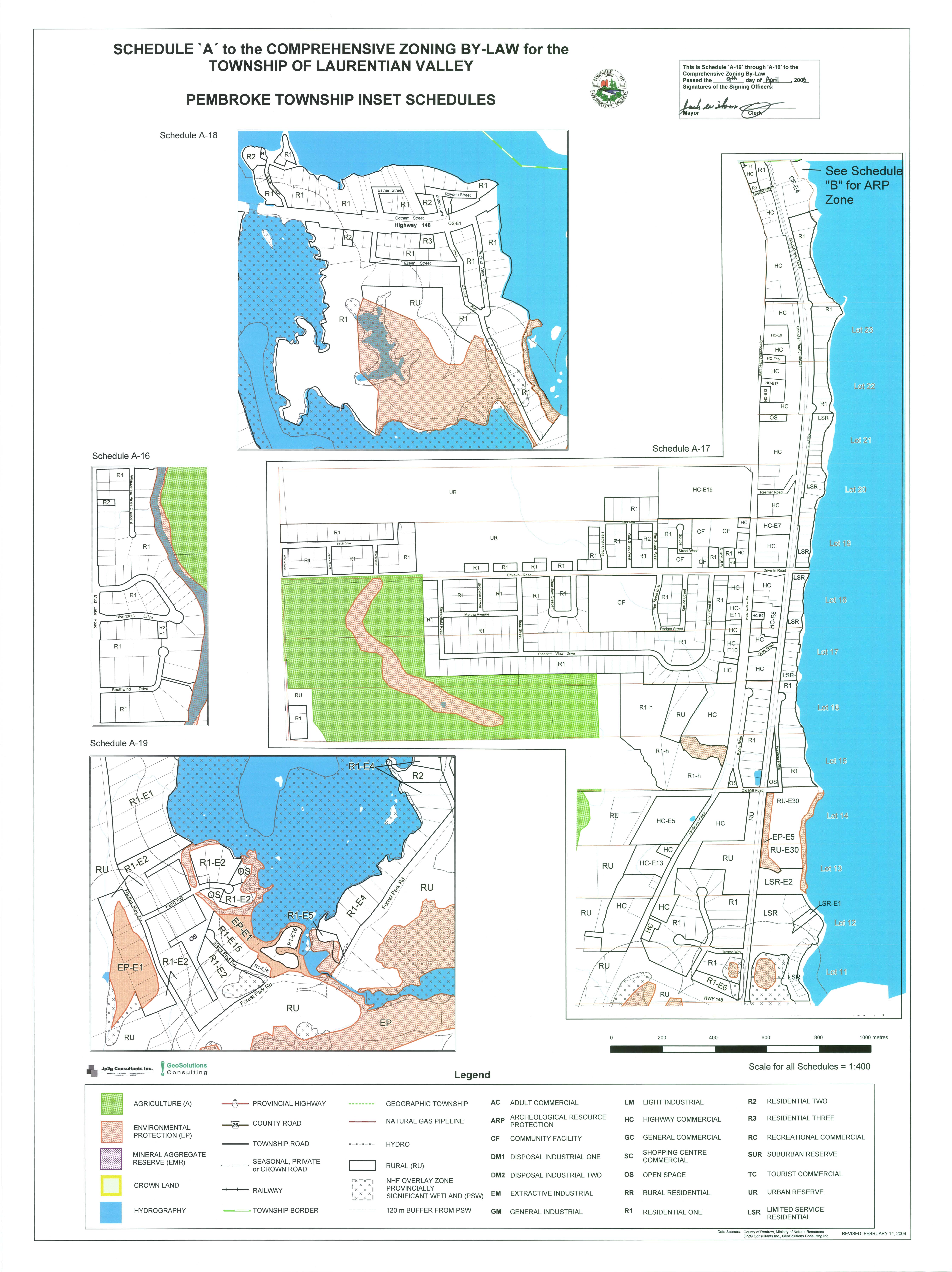 Schedule A to the comprehensive zoning by-law for the Township of Laurentian Valley - Township of Pembroke Inset.