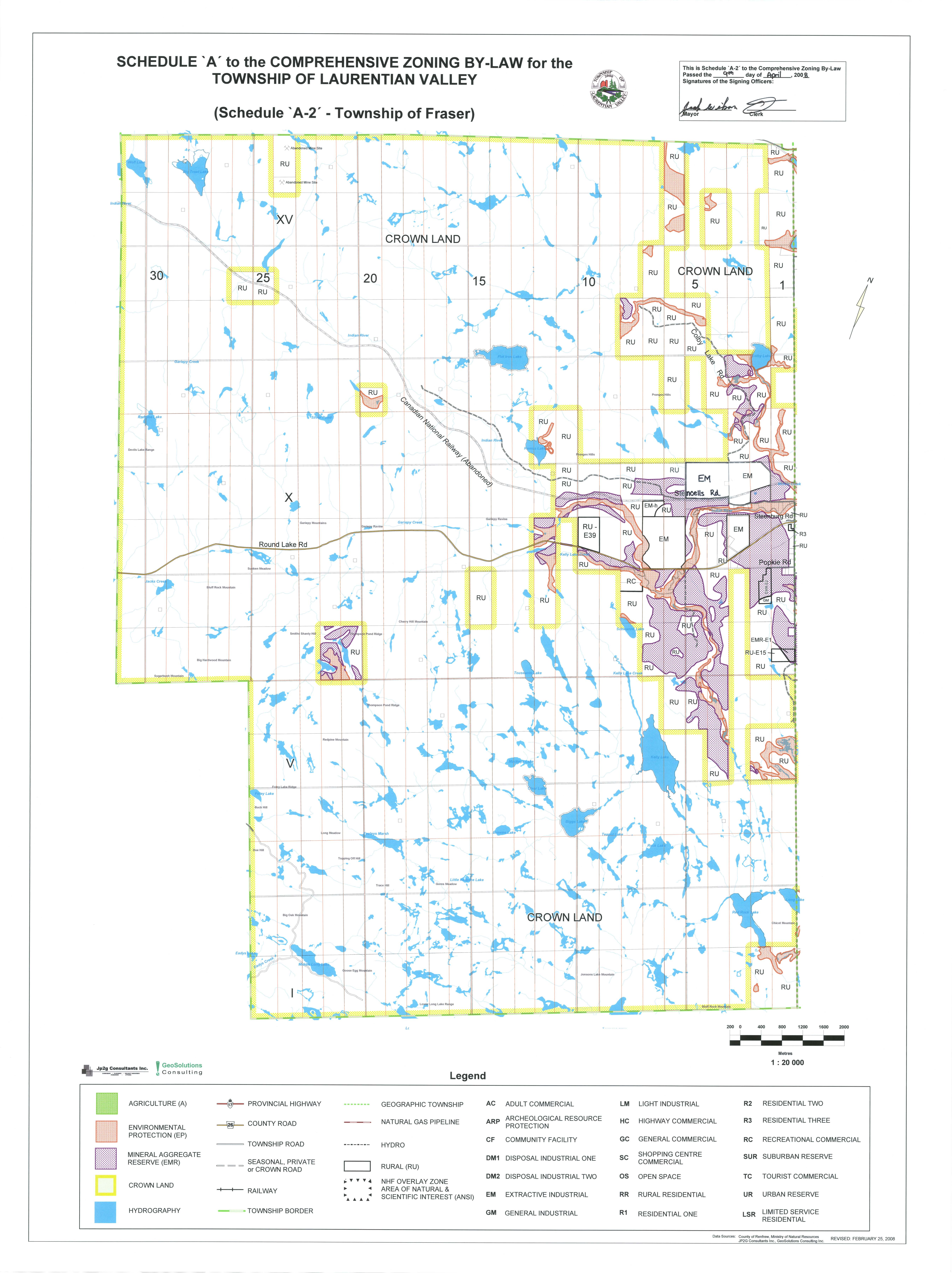 Schedule A to the comprehensive zoning by-law for the Township of Laurentian Valley - Township of Fraser.