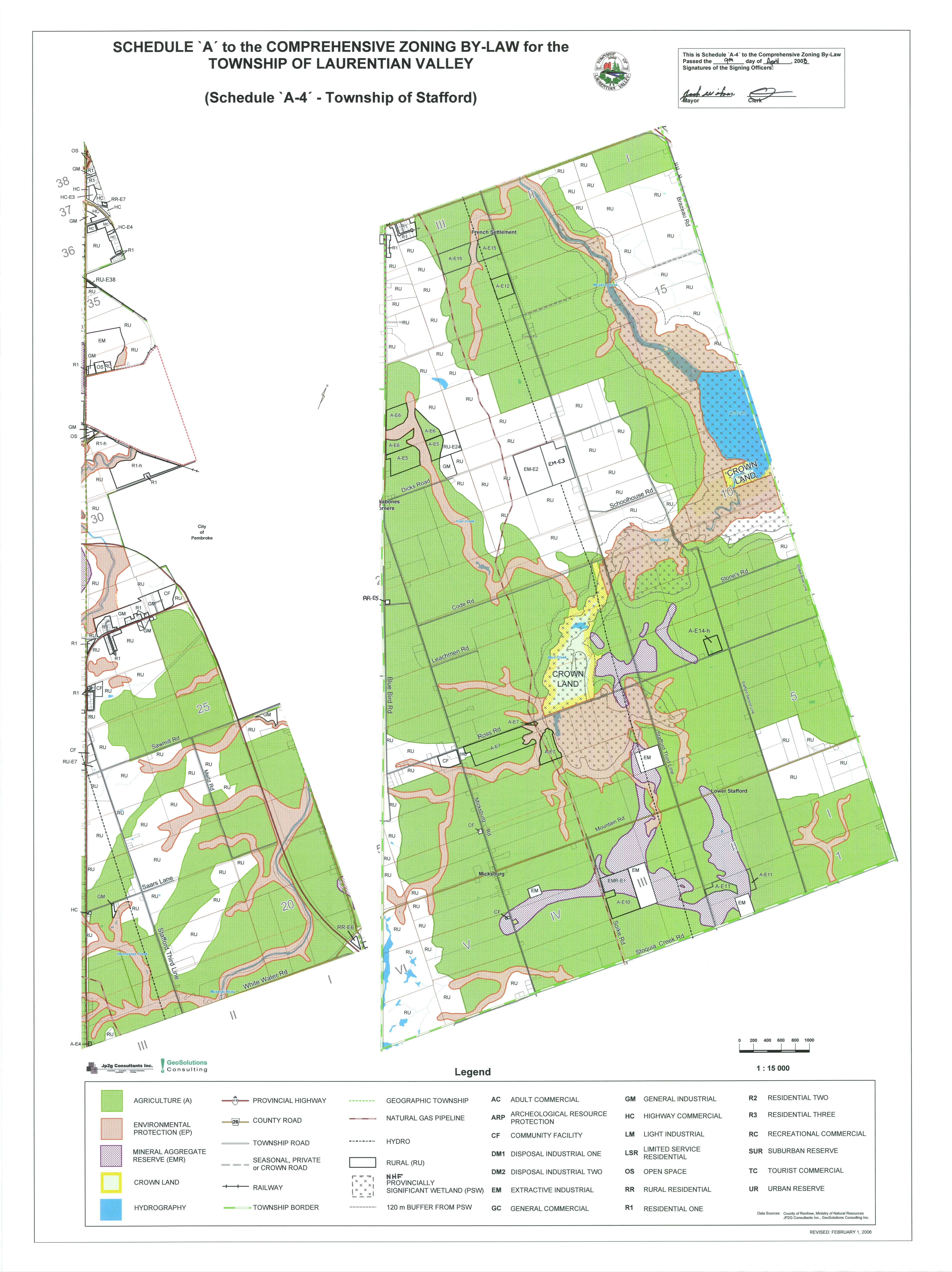 Schedule A to the comprehensive zoning by-law for the Township of Laurentian Valley - Township of Stafford.