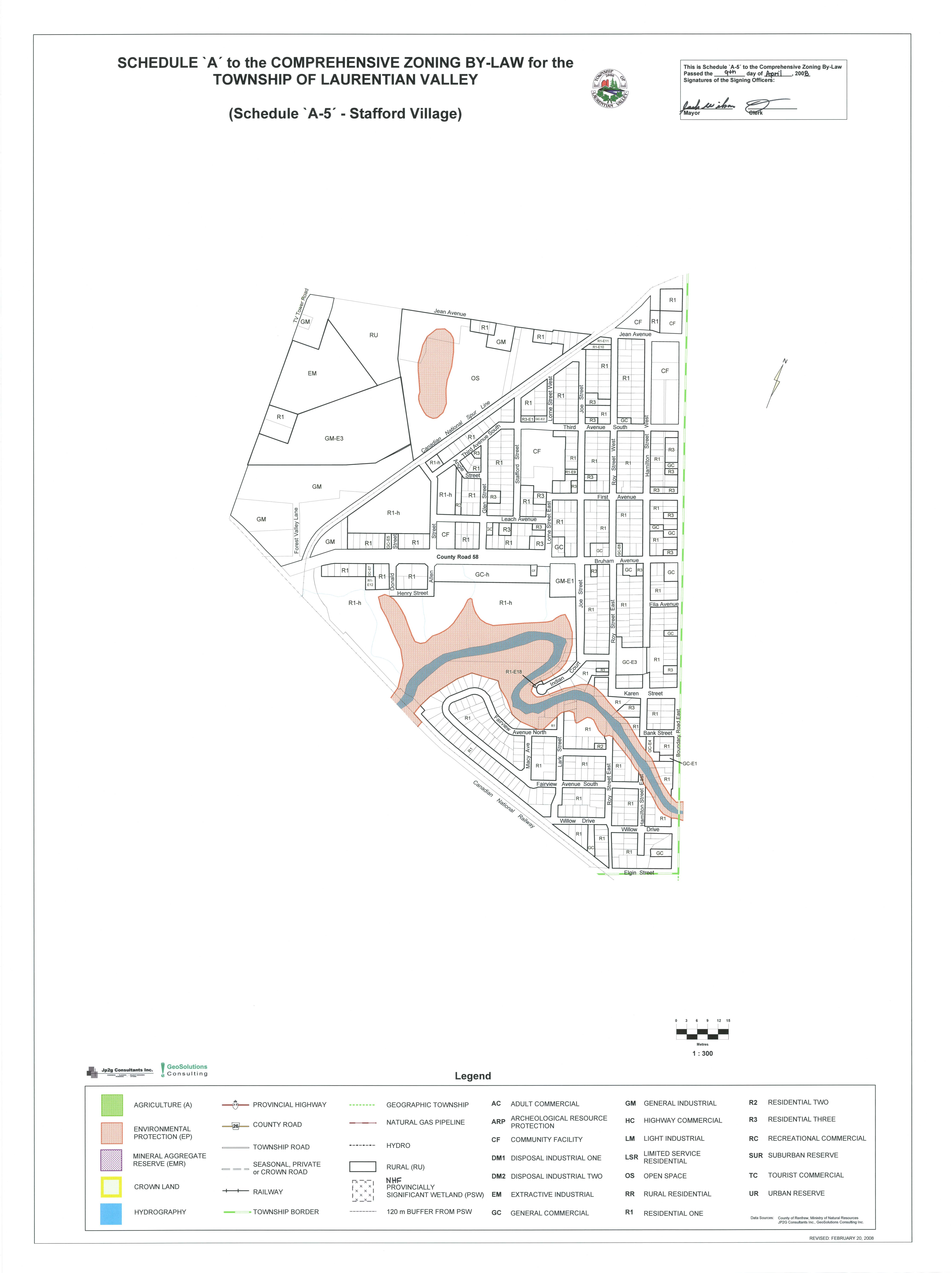 Schedule A to the comprehensive zoning by-law for the Township of Laurentian Valley - Township of Stafford Village.