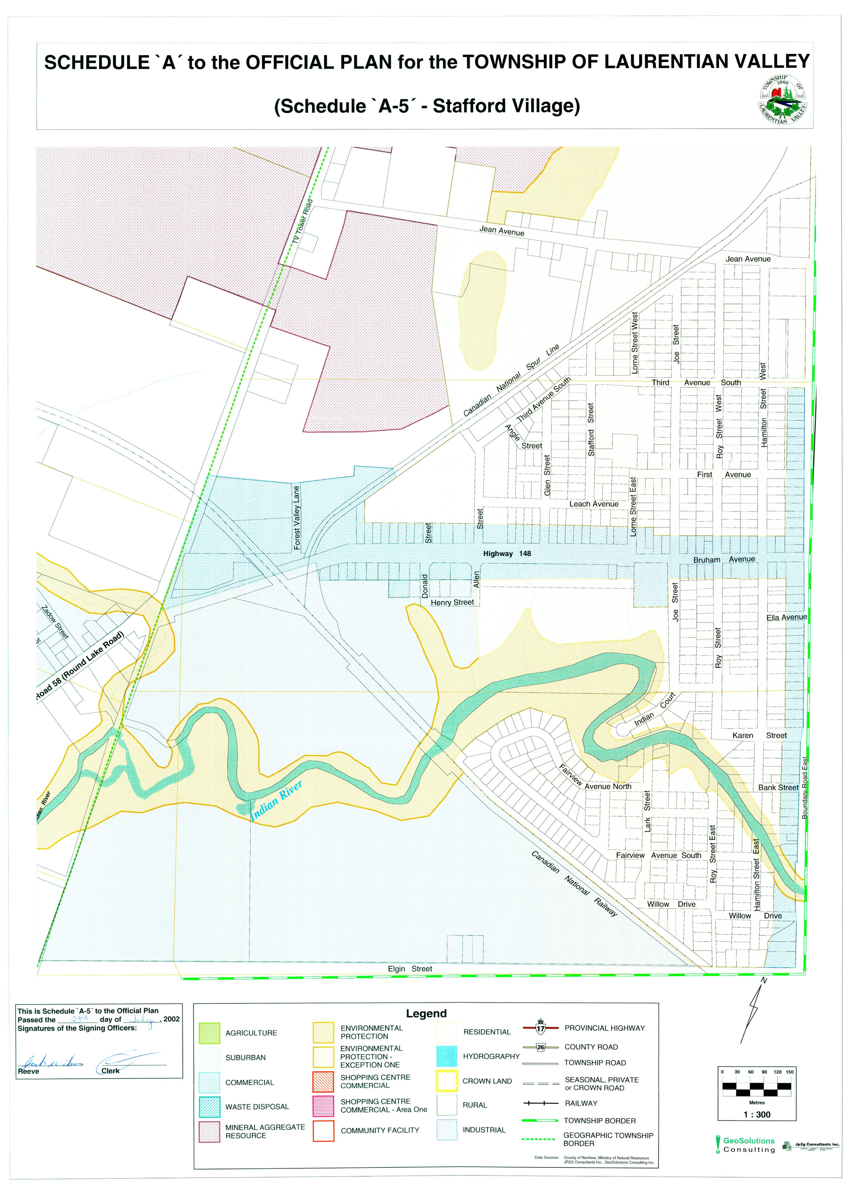A map of schedule A to the Official Plan for the Township of Laurentian Valley - Stafford Village.