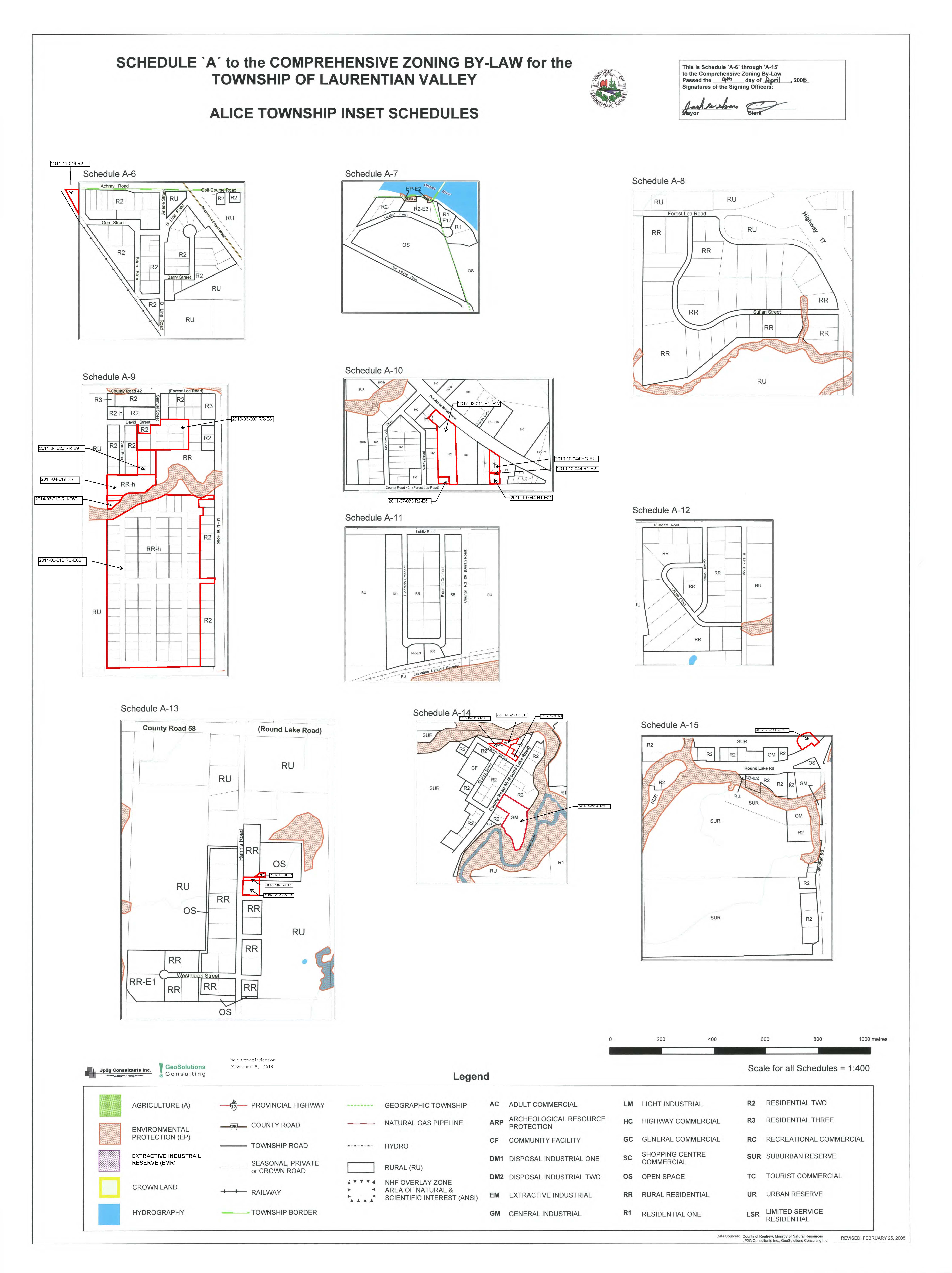 Schedule A to the comprehensive zoning by-law for the Township of Laurentian Valley - Township of Alice Inset.