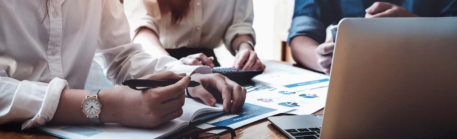 Business workstation where people are working. 