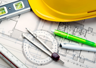 Flat lay of draft papers and materials.