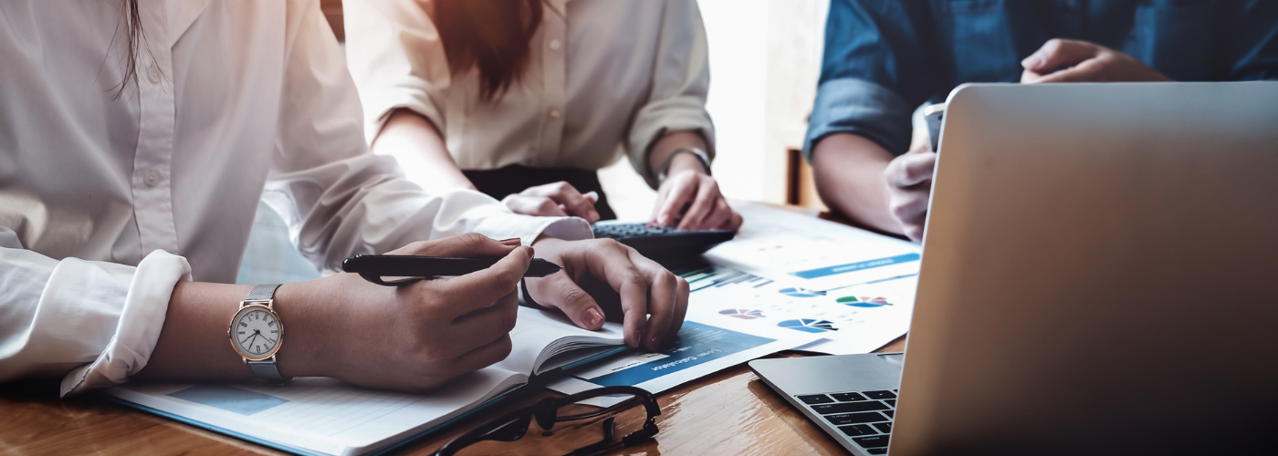 People working together on a business project.