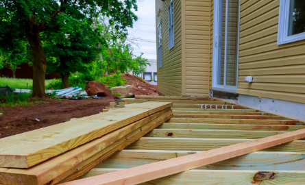 A deck being constructed.
