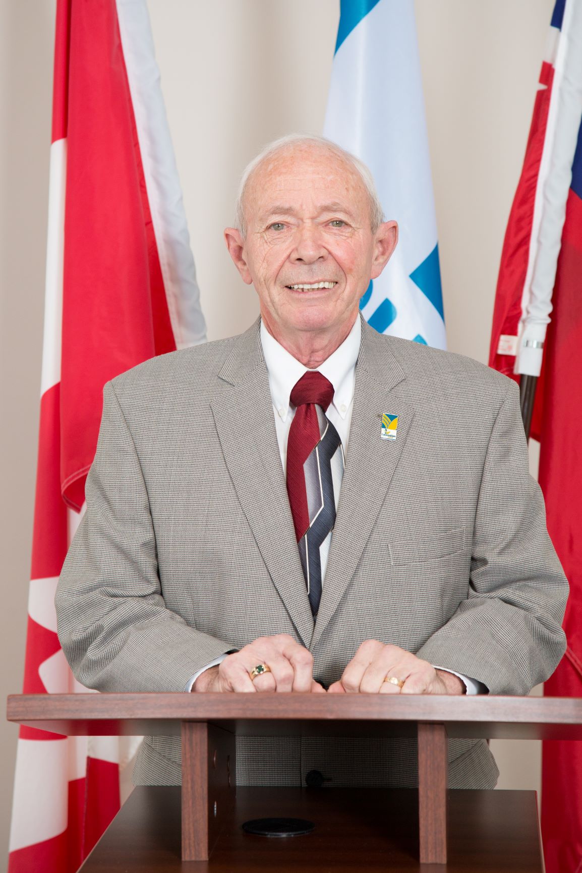 Councillor Watt behind a podium in Chambers.