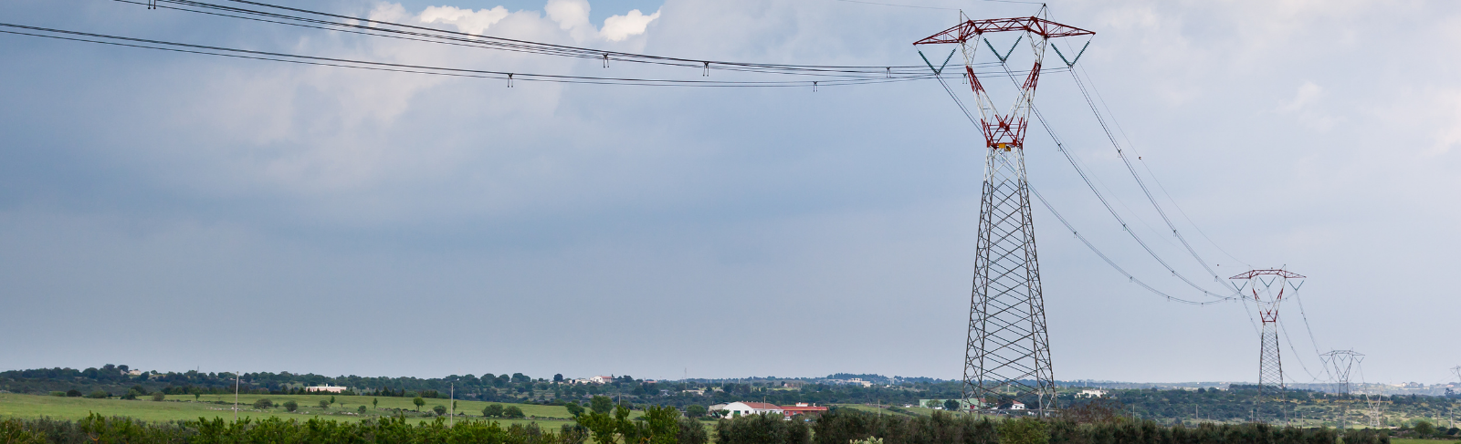 A rural setting with power lines in the background.