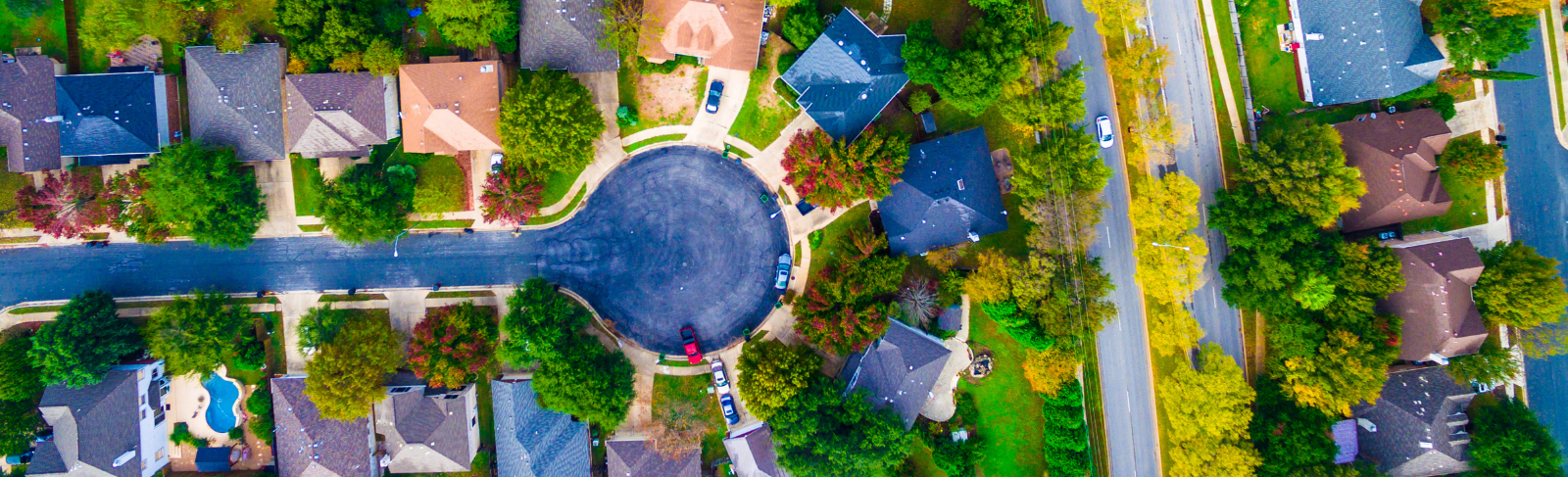 An aerial photo of a neighbourhood development. 