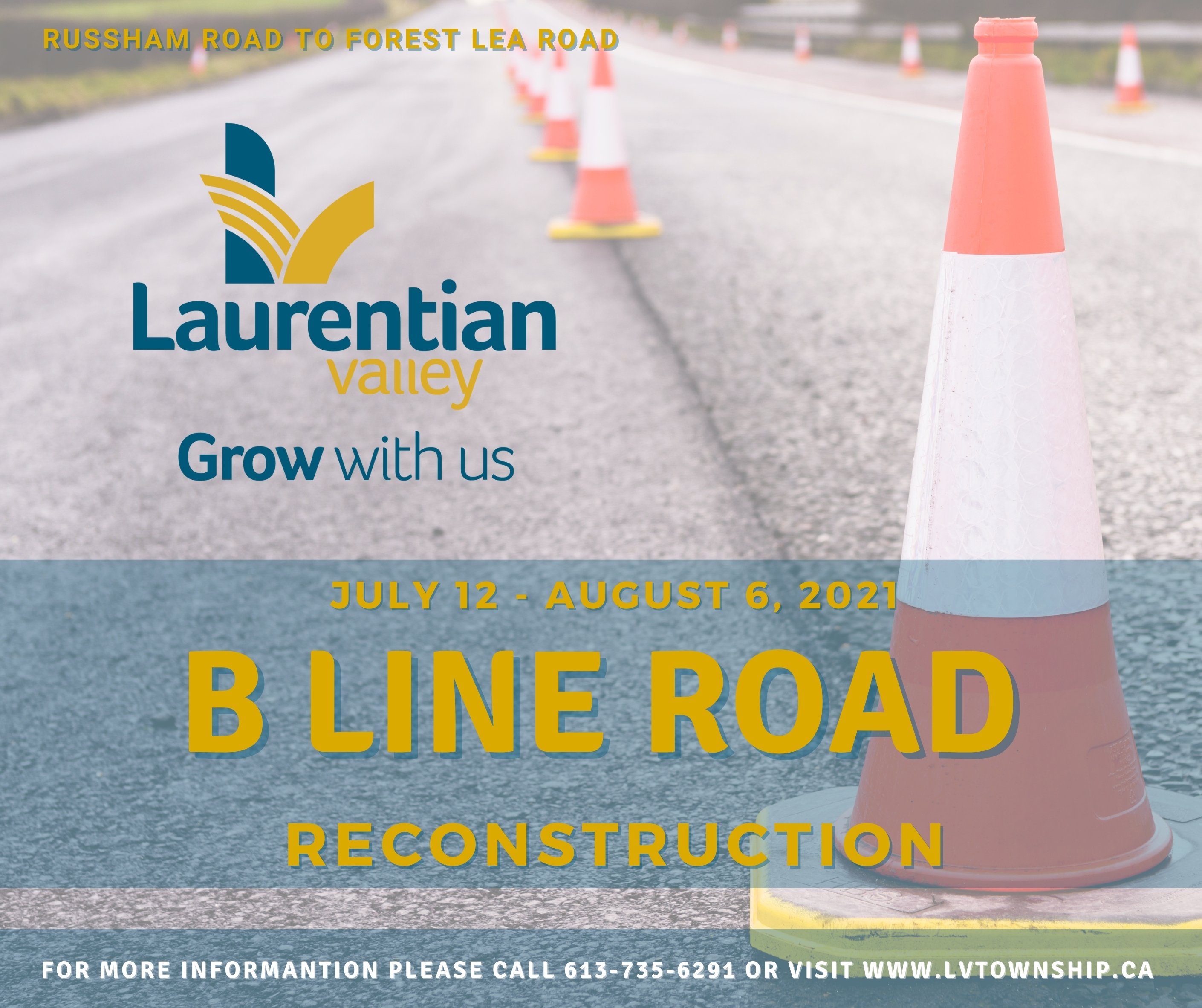 Graphic with information about road construction for B Line Road.