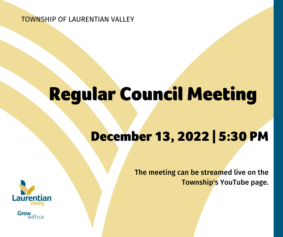 Graphic with information about the regular council meeting.