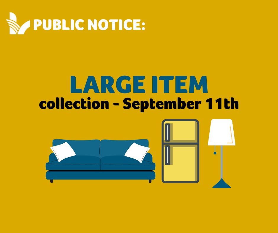 LV branded yellow background graphic with elements representing large items for collection and text indicating it starts September 11.