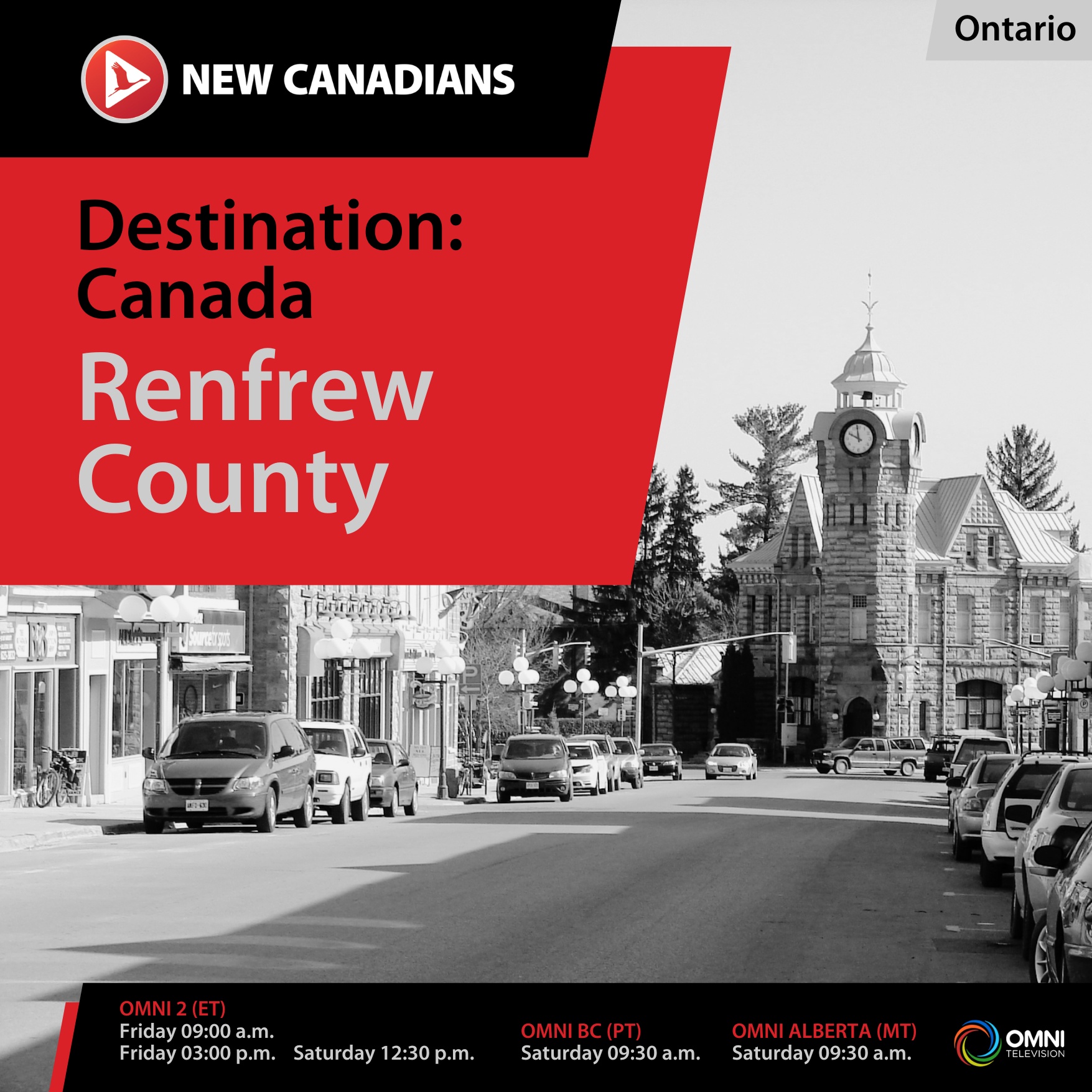 Graphic announcing the Omni feature of Renfrew County on newcomers.