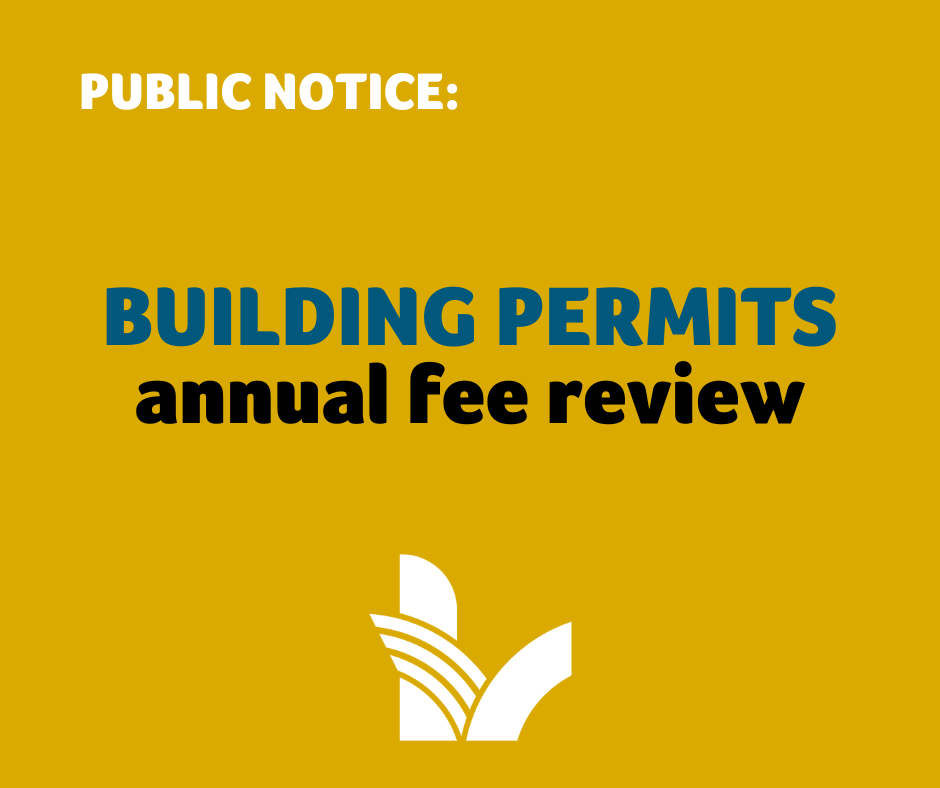 Graphic announcing the public notice on building permit 2021 fee review.