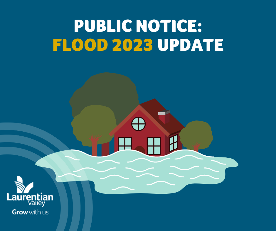 Graphic with title public notice: flood 2023 updates.