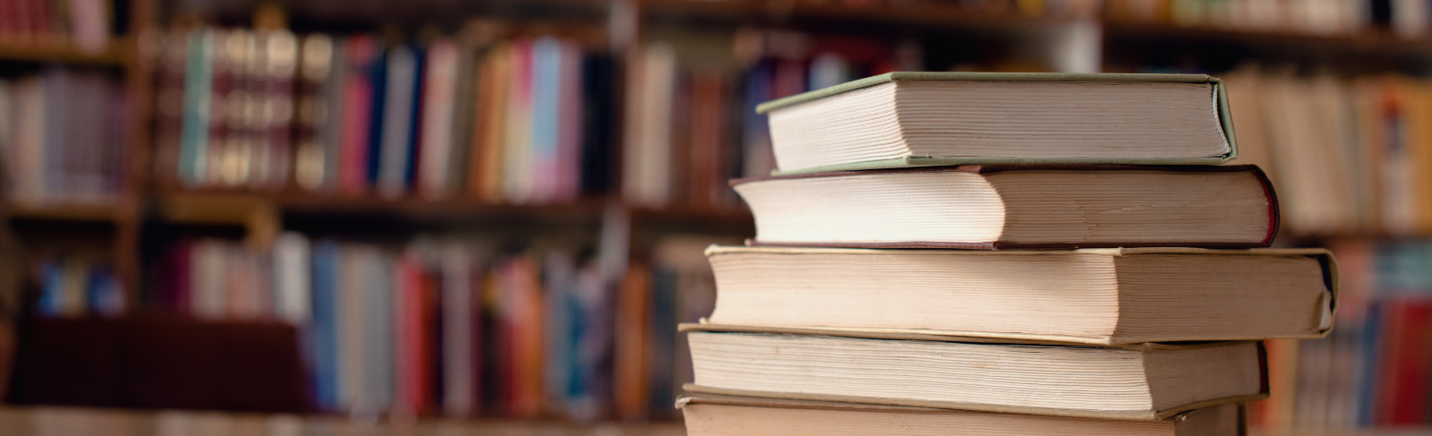 Stack of books in a library.